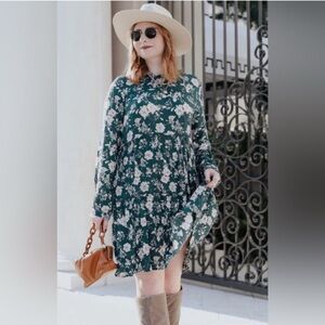 Knox Rose Dark Green Floral Long Sleeve Dress